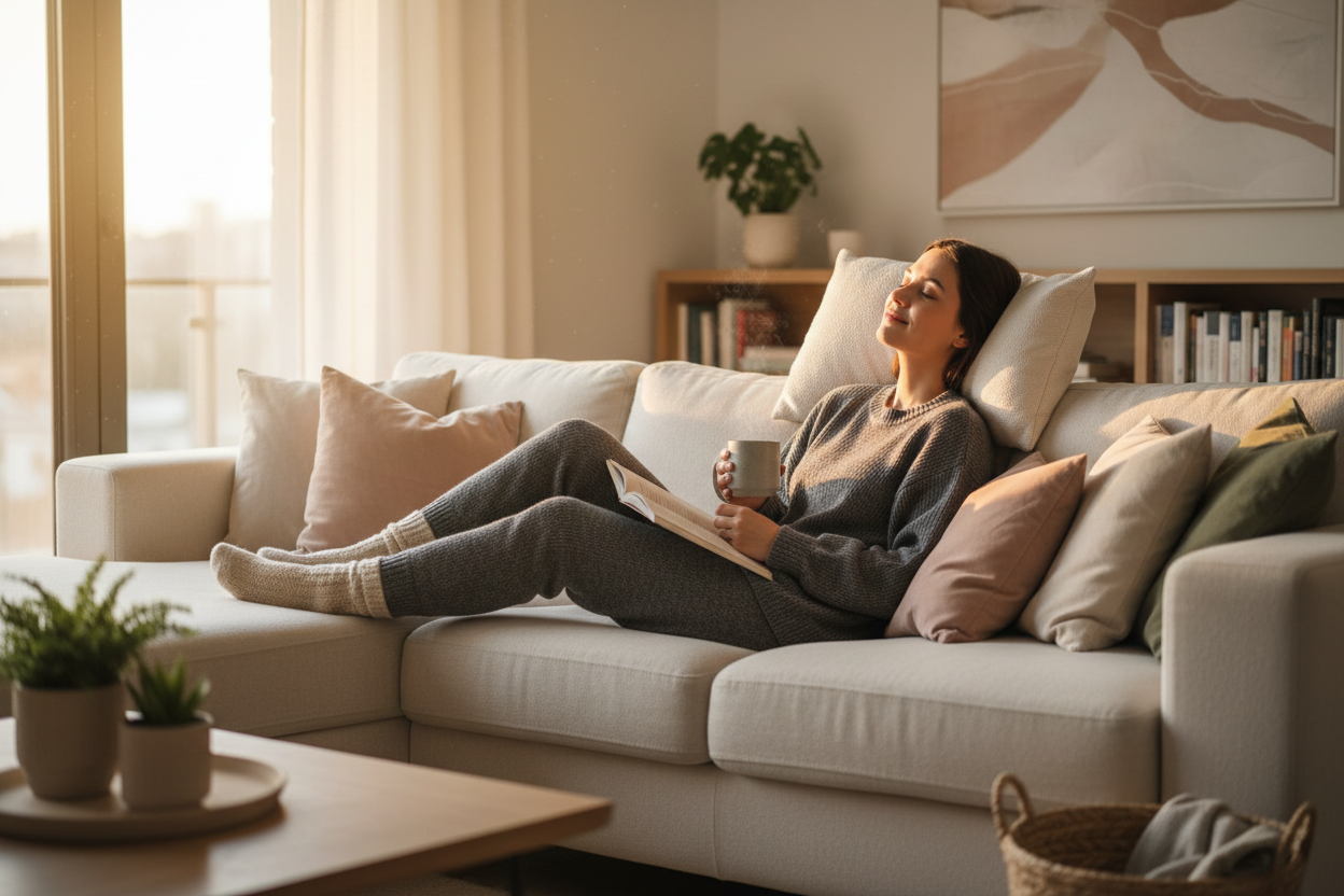 Cozy living room showcasing ultimate Home Comfort to help you FeelRightAtHome every day