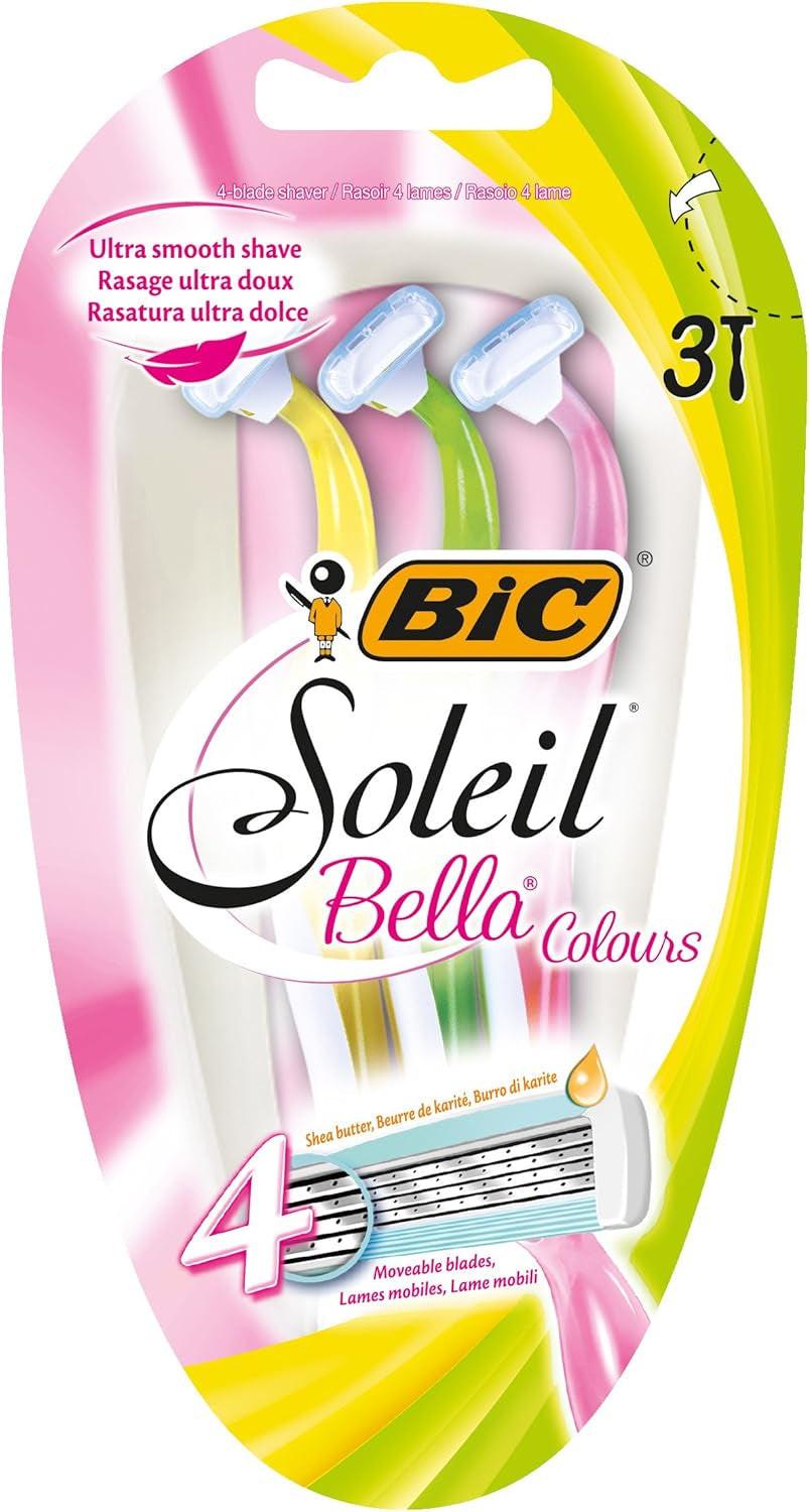 Soleil Bella Colours 4, 3 Shavers in 1 Packet  - Spring Mounted Blades with Pivoting Head for Ultra Smooth Shave.