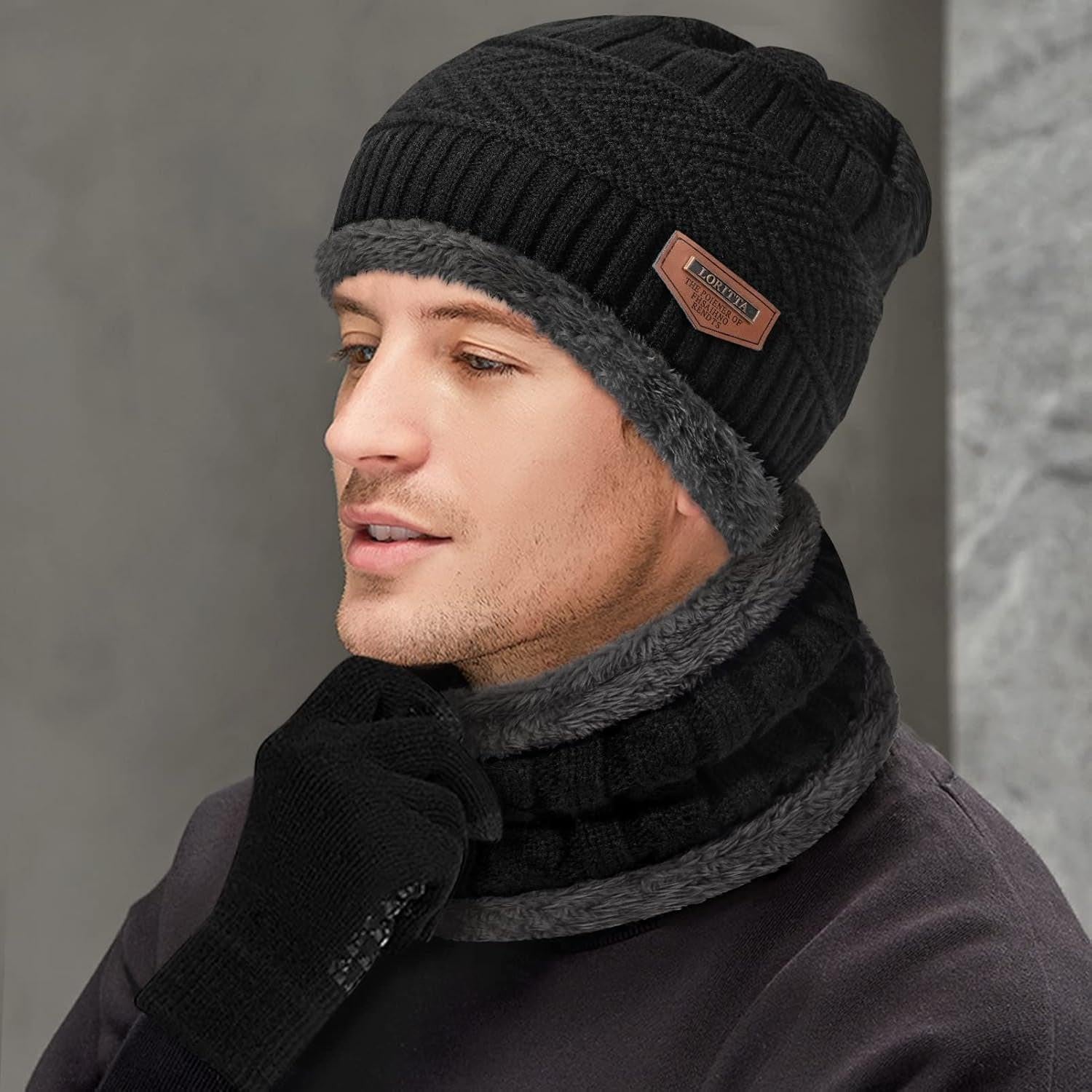 Winter set: Gloves Set Thick Warm Beanie Hat Knit Neck Warmer.
