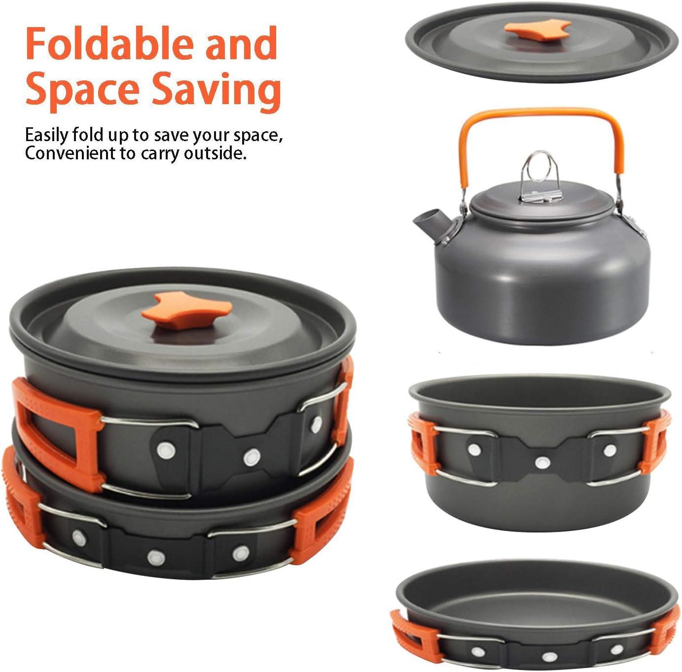 Camping Cookware Mess Kit: Pot Pan and Kettle, Portable Outdoor Hiking Camping Cooking Set.