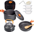Camping Cookware Mess Kit: Pot Pan and Kettle, Portable Outdoor Hiking Camping Cooking Set.
