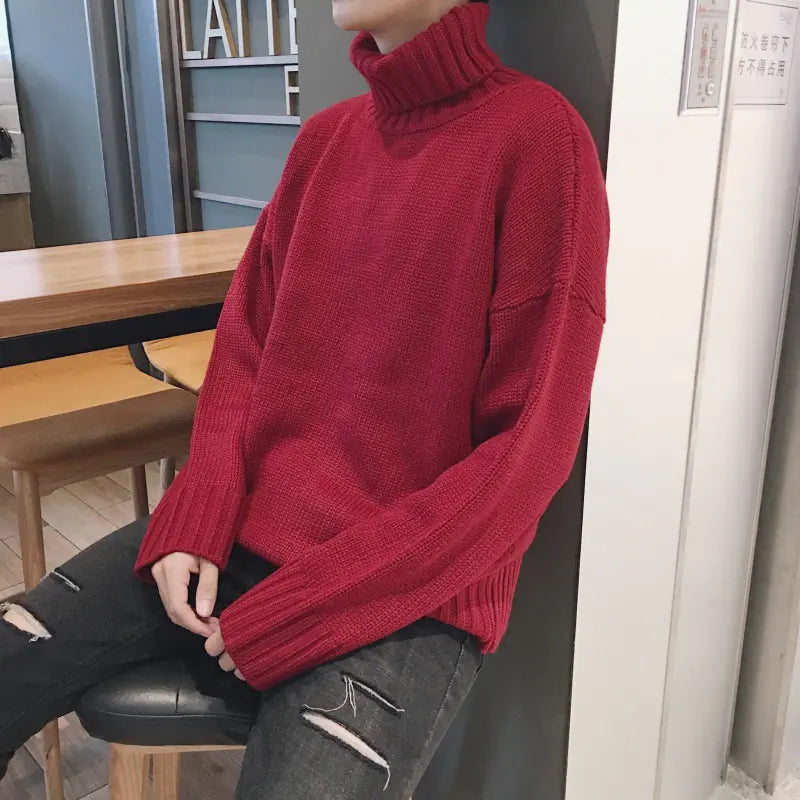 Men's Turtleneck Sweater - Loose Fit Fall Winter Knit.